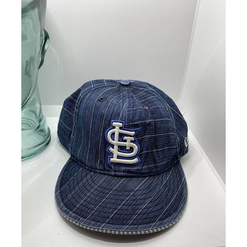 MLB New Era St. Louis Cardinals Blue/White Pinstriped Fitted Hat Cap Size 7-1/4